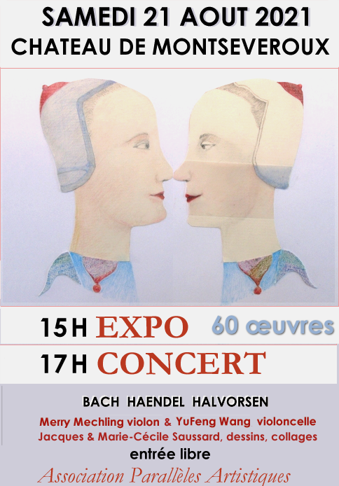 Expo-concert de l'Association Parallèles Artistiques en 2021 dessin et collages de Jacques Saussard